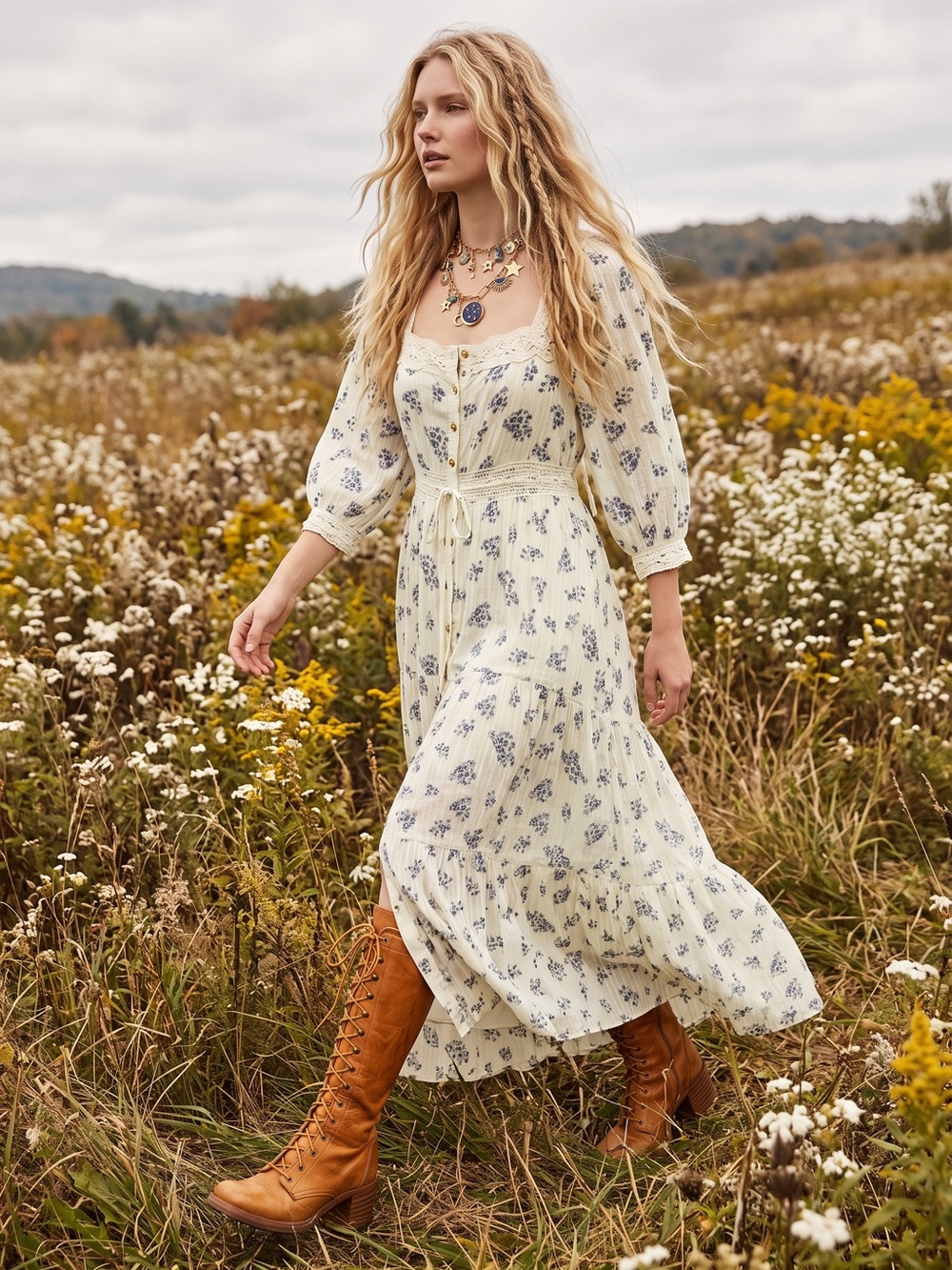 Free People Bohemian Cottage Ethereal Dainty Morning Meadows Maxi Dress XL NWT